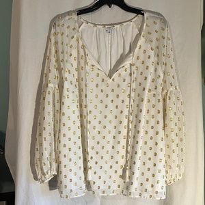 Christmas ready! Cream chiffon top with shiny gold dots - gorgeous!